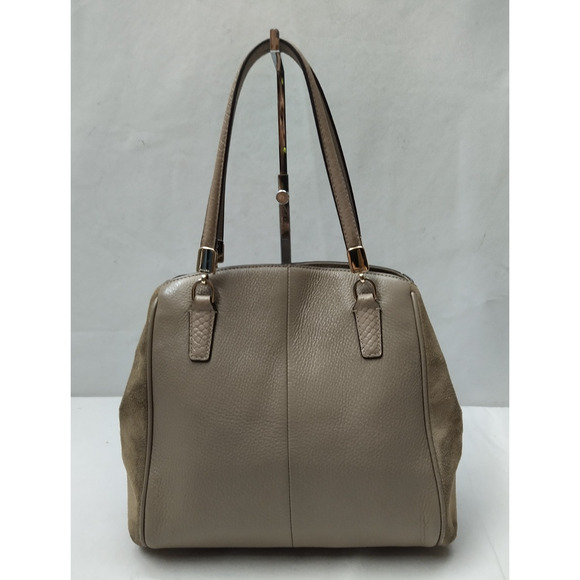 Coach Gray Leather Suede Double Handles Satchel Bag - Picture 2 of 16